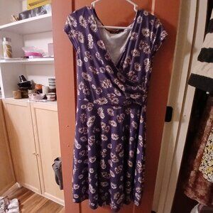 V-Neck Cap Sleeve Floral Casual Cocktail Party Swing Dress